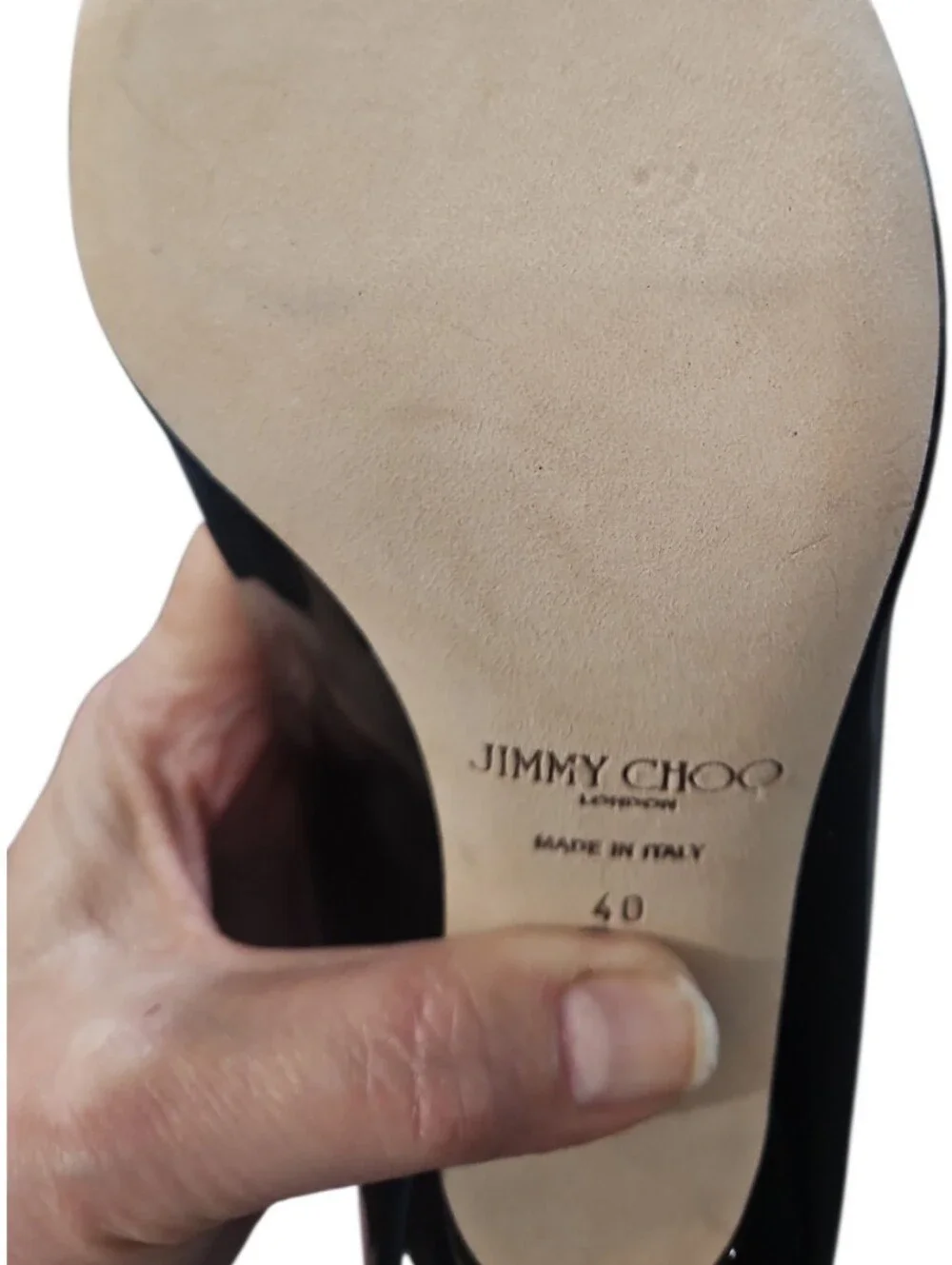 Jimmy Choo Black Patent Rosalia 65 Pointed Pearl Pump Heel 10